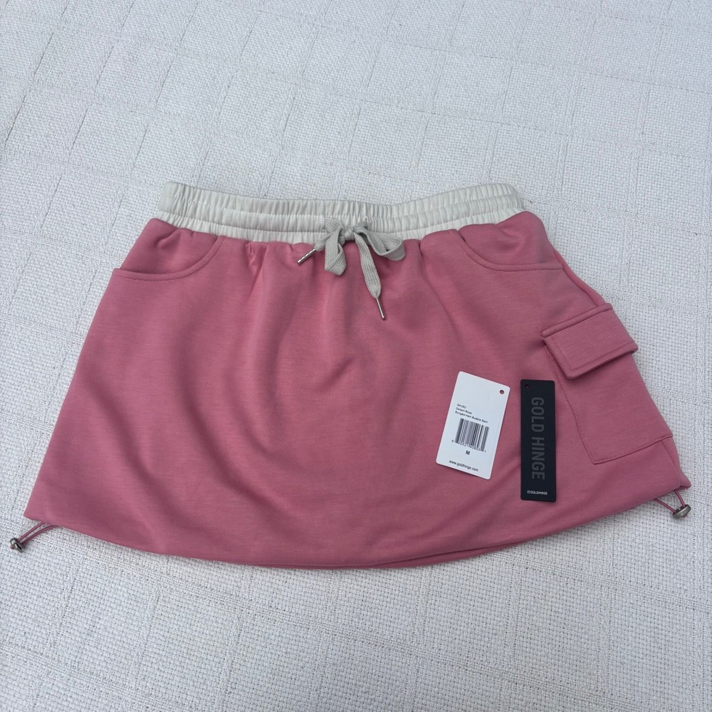 Women's Medium GOLD HINGE Desert Rose Bungee Hem Bubble Mini Skirt Skort NEW